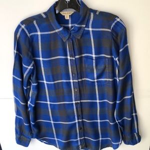 Lucky Brand blue white Flannel Botton Down Long Sleeves Shirt top blouse…
